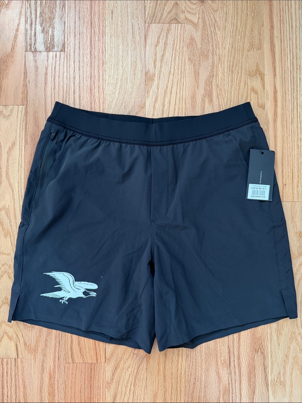 Men's Black Swim Shorts with Reflective Eagle Graphic